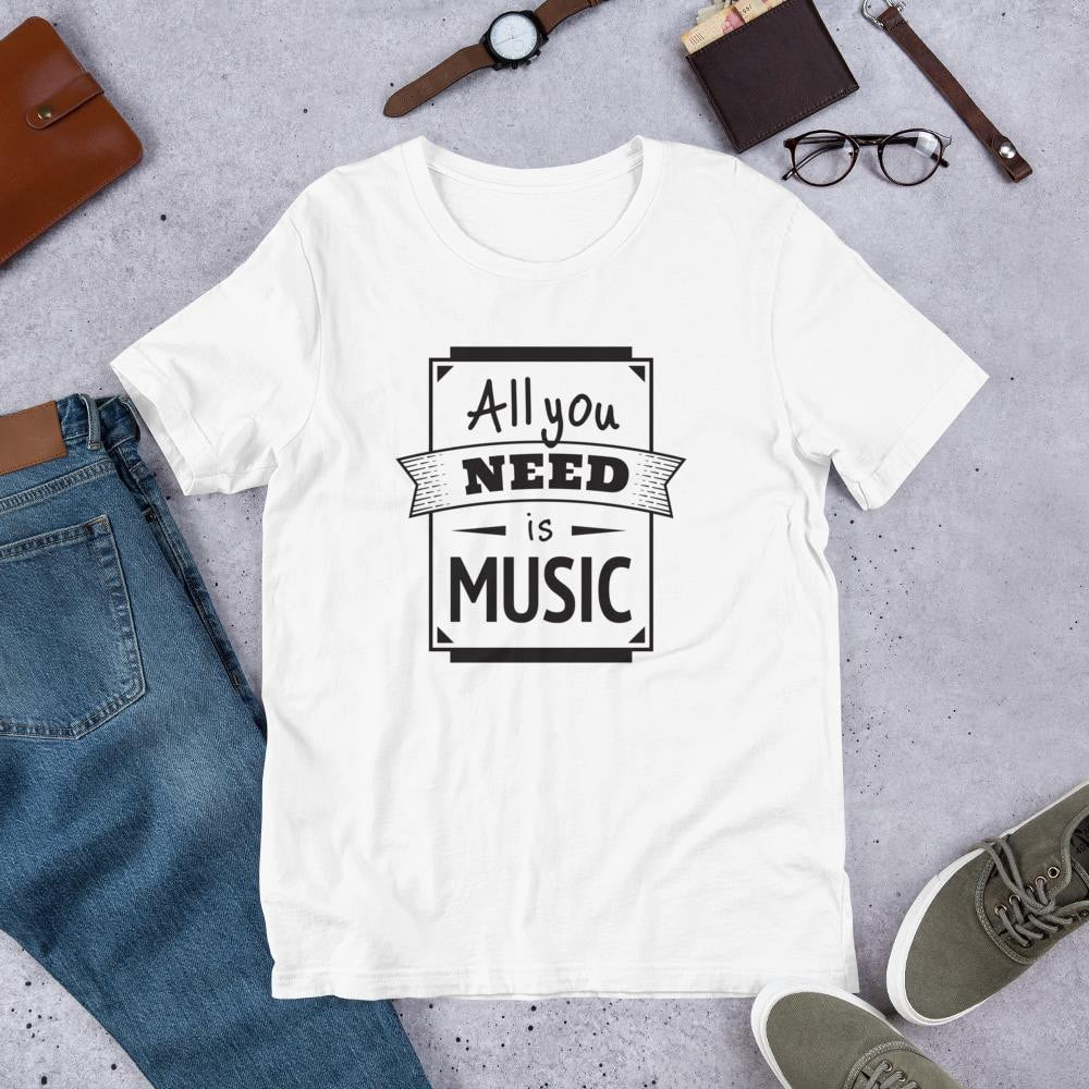 All You Need Is Music Half Sleeve T-Shirt — White