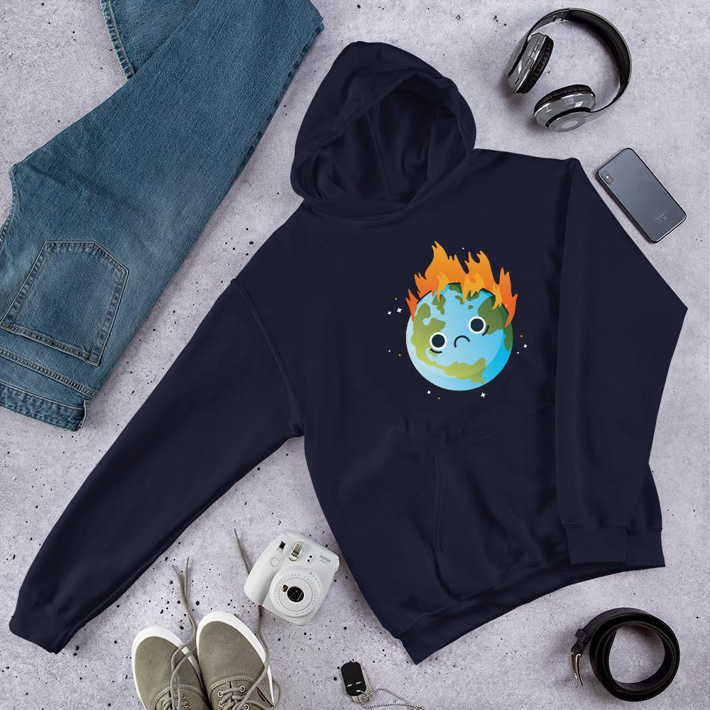Burning Sad Earth Unisex Hooded Sweatshirt — Navy