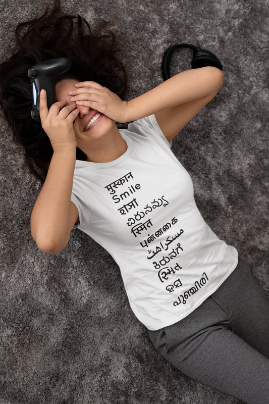 Smile Indian Languages Unisex Half Sleeve T-Shirt #White
