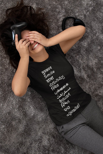 Smile Indian Languages Unisex Half Sleeve T-Shirt #Black