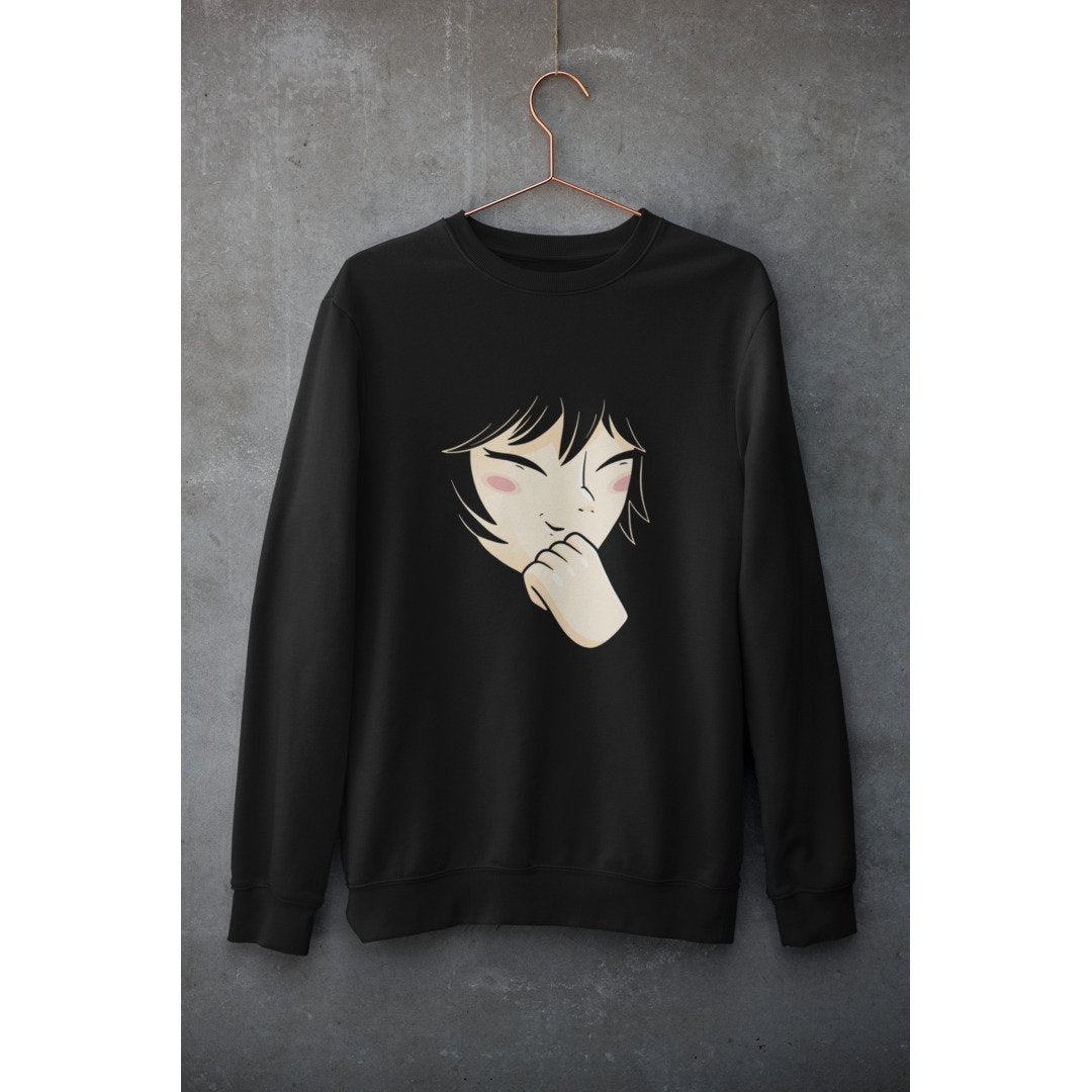 Smiling Anime Girl Unisex Sweatshirt — Black
