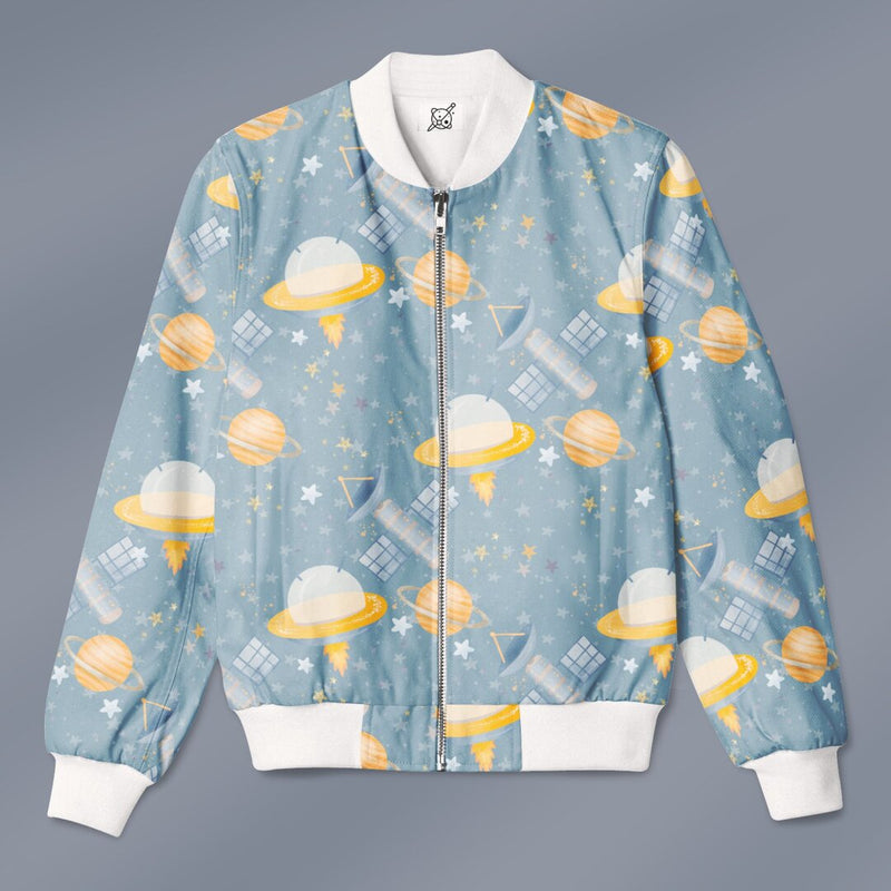 Spaceship & Satellite Pattern Bomber Jacket