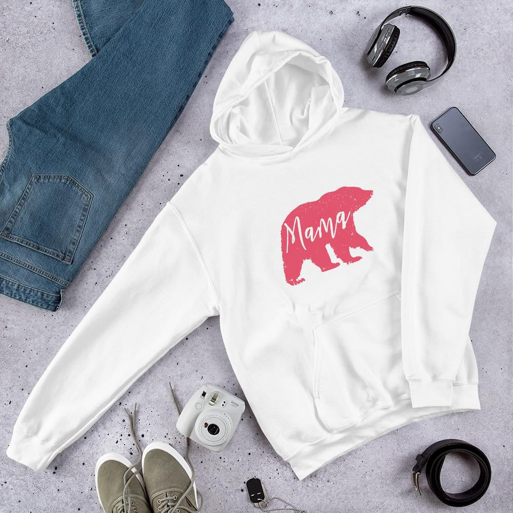 Mama Bear Unisex Hooded Sweatshirt — White