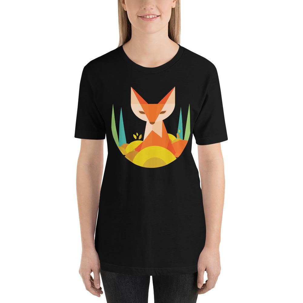 Geometric Fox Half Sleeve T-Shirt — Black