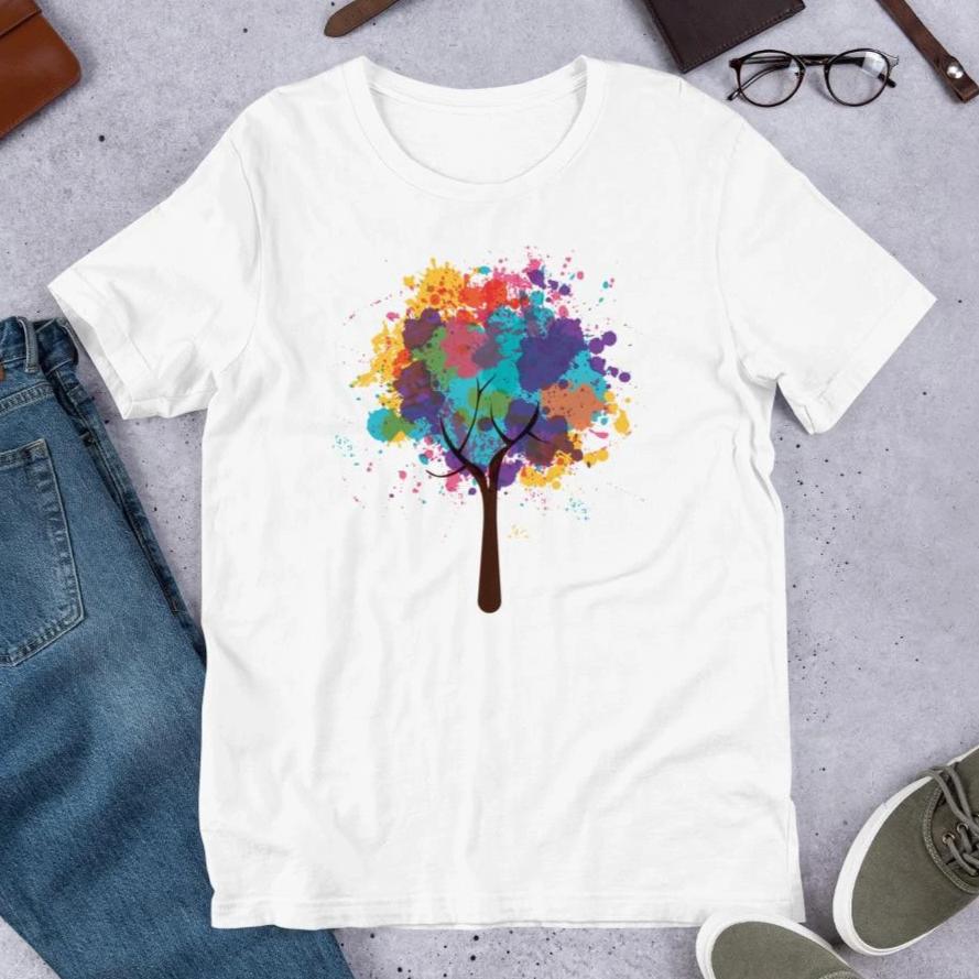 Abstract Tree Half Sleeve T-Shirt — White