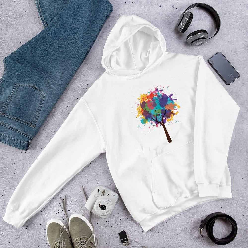 Abstract Tree Unisex Hooded Sweatshirt — White