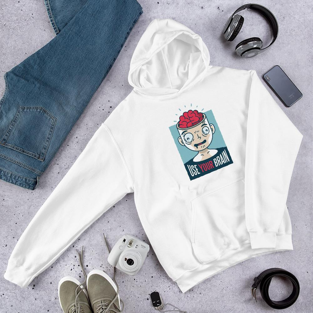 Use Your Brain Unisex Hooded Sweatshirt — White